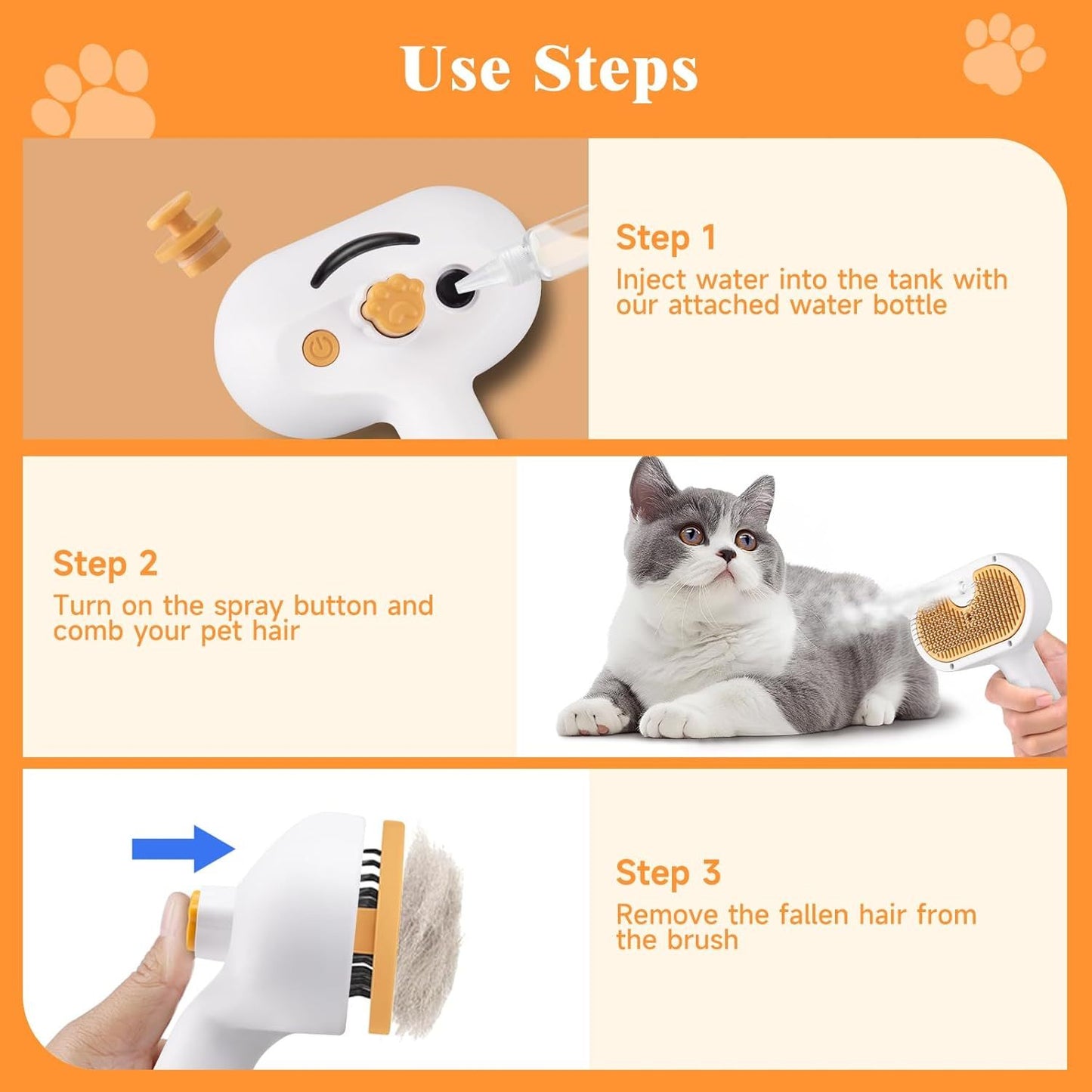 3-in-1 Universal Pet Steam Brush
